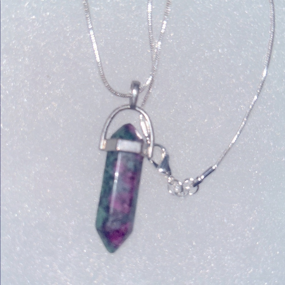 Boho hippie Ruby in Zoisite 30” Sterling Silver Neckl…